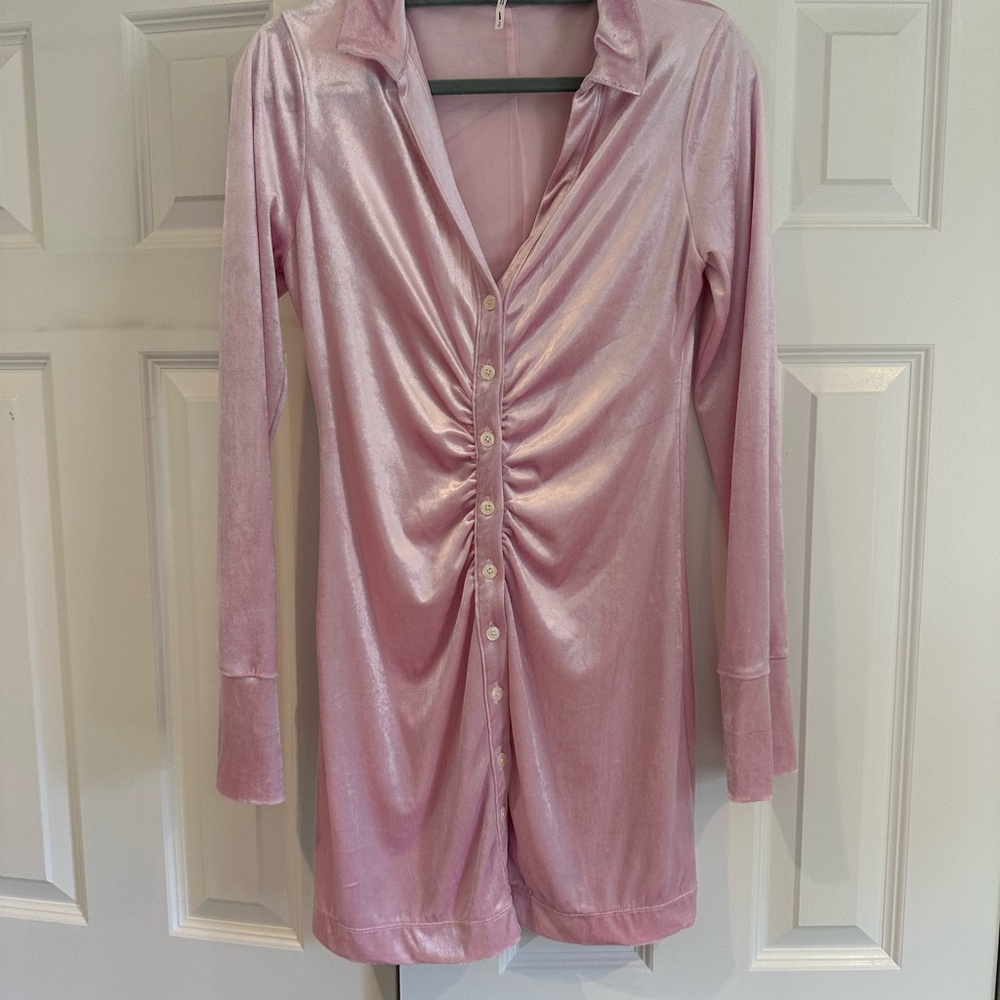Free People Shayla Velvet mini dress pink size S